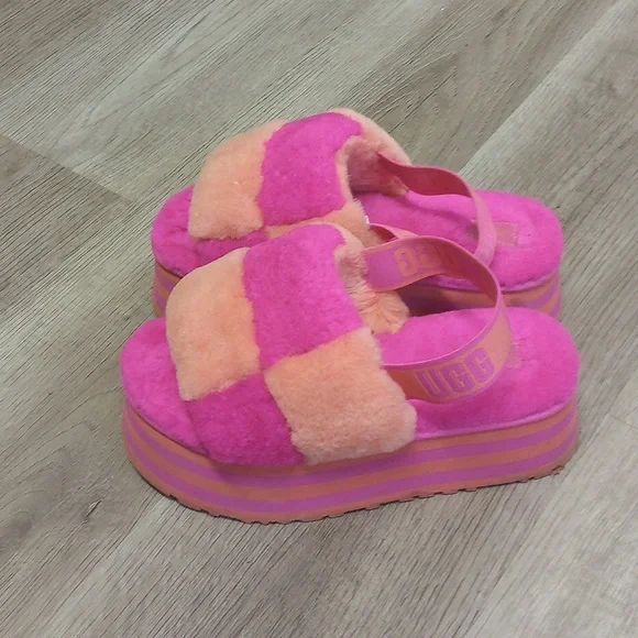 UGG Disco Pink and Orange Fluffy Platforms - Picture 2 of 6
